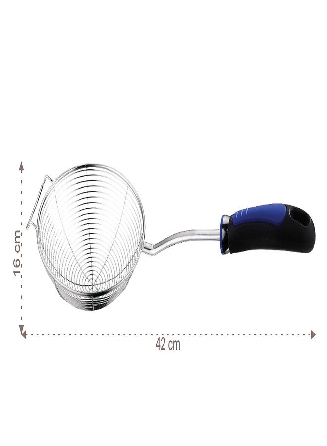 TIARA - Sigma Frying Strainer DEEP Fry MESH Strainer JHARA Puri Strainer 1PC 16CM - Blue Handle, Stainless Steel - Image 5